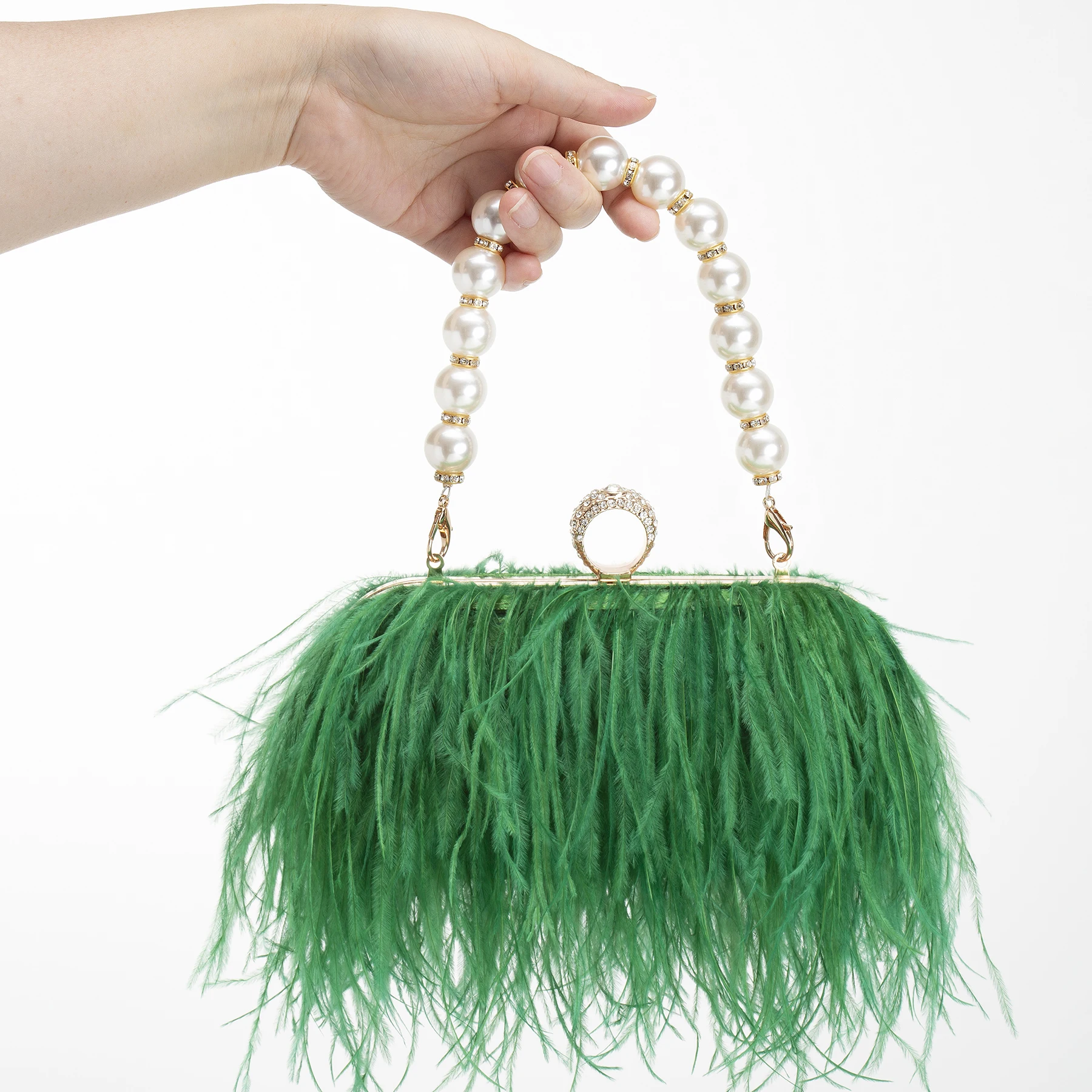 Women Real Natural Ostrich Feather Evening Bags Purses Clutch Vintage Banquet - £45.63 GBP+