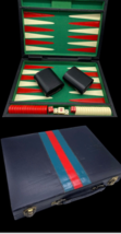 Vintage Backgammon Set Bakelite ? Red Ivory White Pcs Vegan Leather Stripe Case - £44.51 GBP