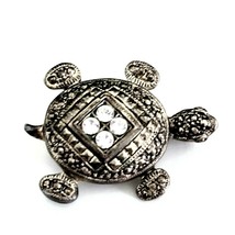 Vintage Tortoise Crystal Brooch Turtle Pin Animal Pin Costume Jewelry - $9.89