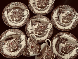 Johnson Brothers Heritage Hall Cups &amp; Saucers 14 PC 8 Cups 6 Saucers England - £33.02 GBP