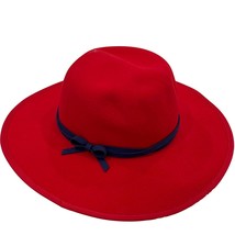 Janie and Jack Red Wool Wide Brim Hat With Navy Ribbon Bow For Kids NWT 6-8 - $28.80