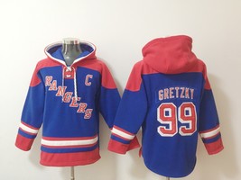 New York Rangers #99 Wayne Gretzky Blue Jersey Lace-Up Pullover Hoodie -... - $61.99