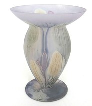 Rueven Art Glass Vase Purple Yellow Opaque Iris 5.5&quot; Tall Hand Painted Gorgeous - £19.83 GBP