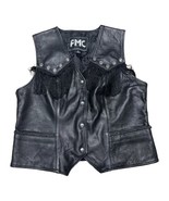 FMC Black Leather Motorcycle Biker Vest Large Harley Davidson Patch Wome... - $64.80