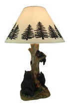 Playful Black Bears Climbing Pine Tree Rustic Table Lamp with Nightlight Base - £110.78 GBP