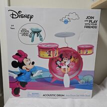 New Disney Minnie Mouse Junior Acoustic Jazz Drum Set With Stool Pink / ... - $82.01 CAD