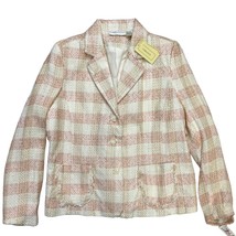 Carlucci Womens Blazer Size L Pink White Check Tweed Raw Hem Gold NEW  - £42.77 GBP