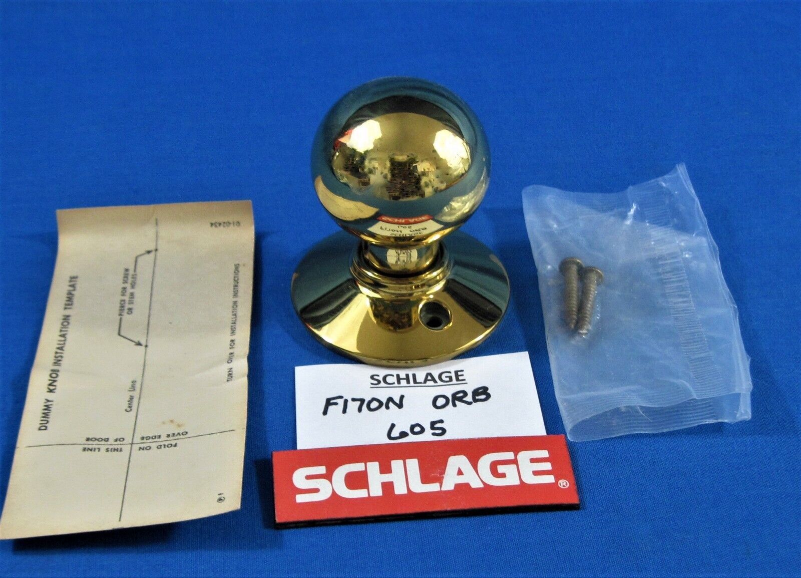 SCHLAGE - F170N ORB - Polished Brass - Orbit - Non-Turning One Sided Dummy Knob - $10.95