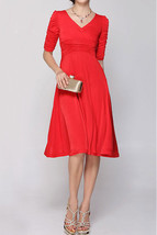 Unomatch Women&#39;s V-neck Swing Pencil Skirt Style Dress Red - $33.99