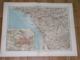 1912 Original Antique Map Of Pays De La Loire Poitou Nantes Tours France Paris - £14.15 GBP