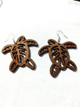 Honu Sea Turtle Sea Life Dark Brown Stained Wood Bohemian Pair Of Earrings - £5.49 GBP