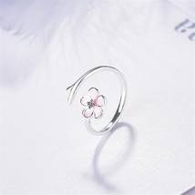 925 Sterling Silver Jewelry Beautiful Flower Pink Epoxy Women Ring - £8.69 GBP