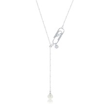 Sterling Silver 6mm FWP, &#39;Love&#39; Paperclip Adjustable Necklace - £33.52 GBP