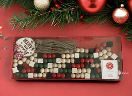 Martha Stewart Wooden Beads Jute Tassels 6 Foot Christmas Garland Peace On Earth - £25.04 GBP
