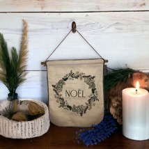 Threshold Embroidered Noel Wreath Christmas Wall Hanging Banner Decor Farmhouse - £13.36 GBP