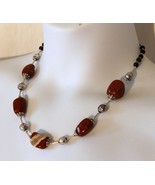 20 In Necklace Chunky Red Jasper Nuggets Stone Beads Silvertone Metal St... - £14.75 GBP