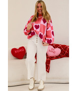 Pink Plus Size Love Heart Block Mock Neck Lantern Sleeve Valentine Sweater - $620.74 MXN