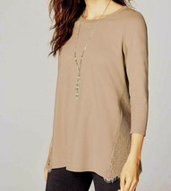 J Jill Top XL Ponte Knit Tunic Beige Dressy Lace Back NEW Relaxed May Fi... - $79.00