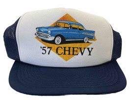 1957 Chevy Trucker Hat SnapBack Cap Adjustable Navy Blue &amp; White - £15.37 GBP
