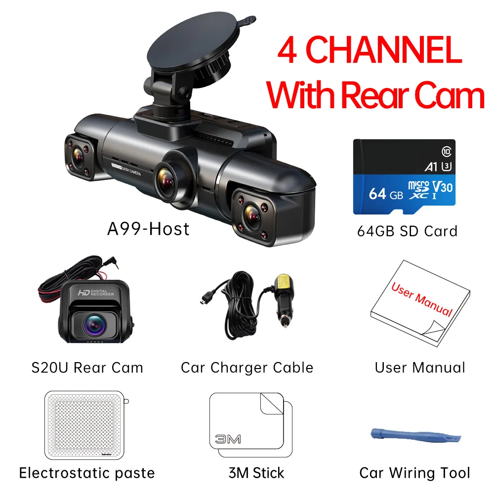 FONDIM Car Dash Cam 4 Channel A99 FHD 1080P for Car DVR 360Auto Video Recorder w - £170.11 GBP