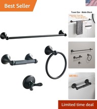 Elegant 4-Piece Matte Black Bathroom Hardware Set with Adjustable Towel Bar - $42.00