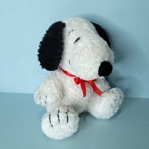 Snoopy Charlie Brown Dog Plush Stuffed Animal Red Bow Tie Furry Sitting 8&quot; - £15.73 GBP