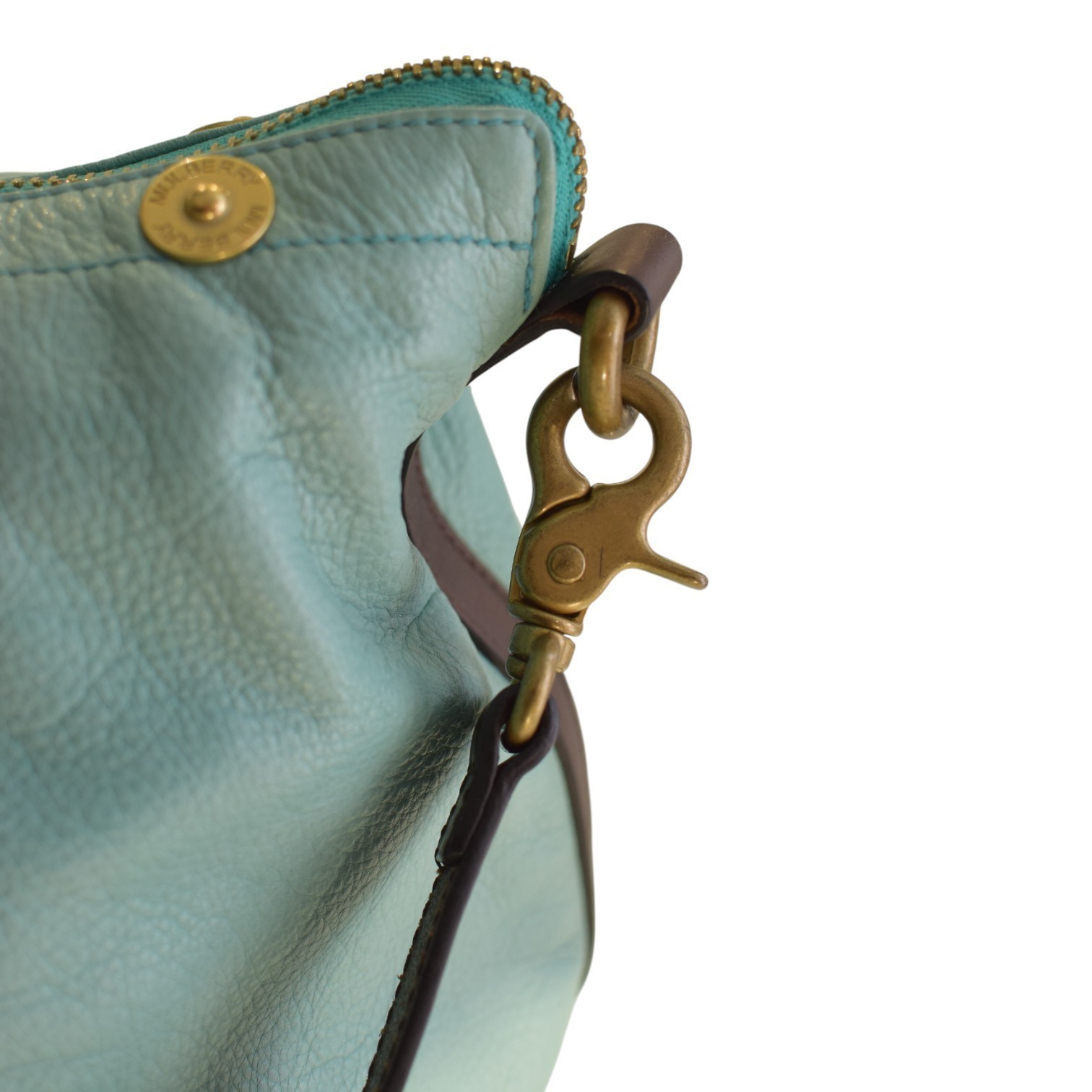 Mulberry Tillie Tote Bag Aqua Blue Leather with Brown Handles & detachable strap Item image 14