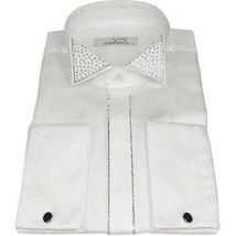 Men CEREMONIA Tuxedo Shirt Rhinestone 100% Cotton Turkey #stn 133 White Wing tip image 2