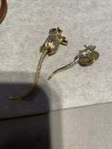 2-vintage Mouse Long Tail Goldtone Brooch Pin  see pictures - £3.94 GBP