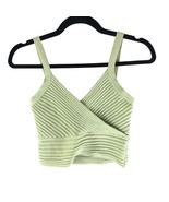 Princess Polly Womens Arlene Top Cropped Ribbed Faux Wrap Knit Green S/M - $19.24