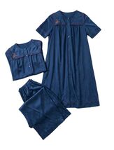 Vintage Shadowline Blue 3 Piece Set Robe Top &amp; Bottoms Size 34 Small Emb... - €30,05 EUR