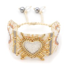 Heart Bracelet Set Jewelry Gift Handmade Braided Jewelry Natural Gold Plated She - £30.81 GBP
