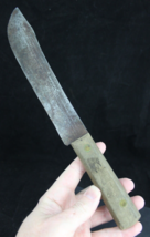 LARGE Butcher Knife 12.5&quot; antique COPPER PINS Carbon Steel PRIMITIVE woo... - £38.53 GBP
