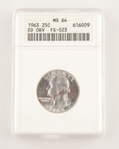 1963 25¢ Double Die Obverse FS-023 Washington Quarter Graded as MS-64 by ANACS - £61.34 GBP