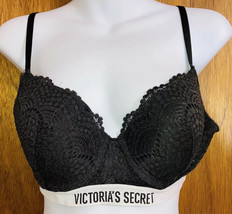 Victoria’s Secret Sz 36B Black Underwired Bra Lightly Padded Lacey Elastic Band - £16.41 GBP