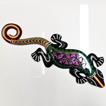 Hand Painted Cut Glass Wooden Wall Art Hanging - Unique Decorative Mexican Gecko - £35.06 GBP