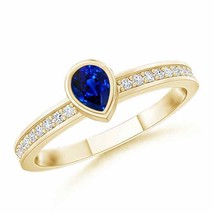 ANGARA Bezel Pear Sapphire Stackable Ring with Diamond Accents - £713.81 GBP