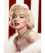 Marilyn Monroe in White 1953 Shoot Red Striped Background Art Photo Post... - $26.99+