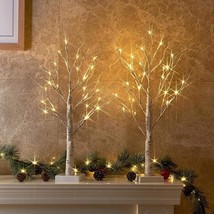 Set Of 2 2 Feet 24 Inch Tall Warm White Led Birch Trees For Weddings And Home - £20.69 GBP