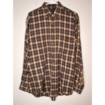 1980s Burberrys of London Tan Brown Tartan Plaid Old Money Oxford Shirt L - £24.73 GBP