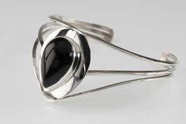 Navajo Argent Sterling Onyx Manchette Bracelet Superbe - $114.37