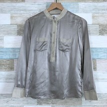 Banana Republic Charmeuse Silk Fringe Trim Blouse Gray Womens Small Peti... - $27.71