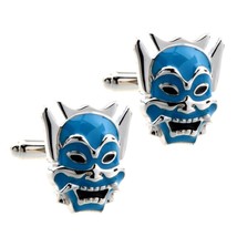 Samurai Mask Cufflinks Oni Mempo Devil Demon Japanese Warrior Blue W Gift Bag - £12.05 GBP