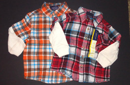 Cherokee Infant Boys Plaid Layered 2FER Long Sleeve Shirt Flannel 12M Or 18M Nwt - £4.97 GBP