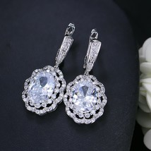 CWWZircons Women Jewelry Flower Shape Sparkling Large Oval CZ Stone Drop Earring - £12.22 GBP