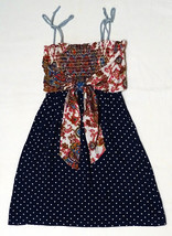 Fresh Karma Multicolor Smocked Top Polka Dot Skirt Sleeveless Dress Ties 8/10 M - £3.13 GBP
