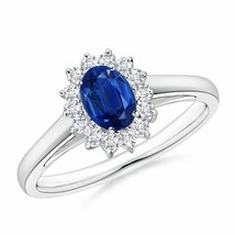 ANGARA Princess Diana Inspired Blue Sapphire Ring with Diamond Halo - £1,175.52 GBP