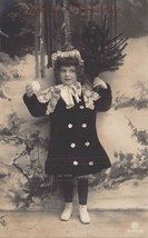 PRETTY YOUNG GIRL~FANCY COAT LACE COLLAR-HOLDING SNOWBALL~1907 PHOTO POS... - $10.72