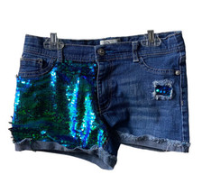 Jordache Girls Size 14 Shorts Distressed Cuffed Denim Sequins - $5.58
