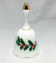 Christmas Dinner white bell porcelain gold trim and holly berry made in japan - £6.65 GBP